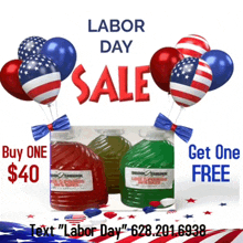 an advertisement for labor day sale with balloons on it