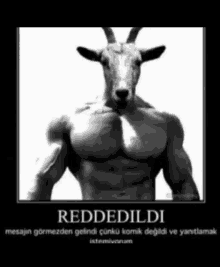 a picture of a man with a goat 's head and the words reddedildi on the bottom