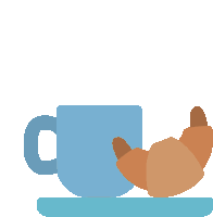 a cup of coffee and a croissant on a blue tray