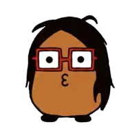 a cartoon drawing of a person wearing glasses and a heart on his cheek