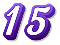 the number 15 is displayed in purple letters