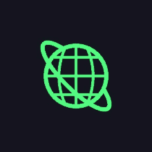 a green globe with a grid around it on a dark background .