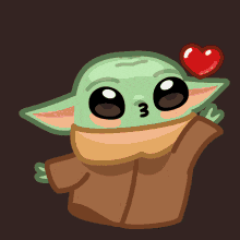 a cartoon of a baby yoda with a heart on his head