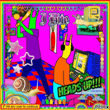 a cartoon of a man sitting in front of a computer with the words " heads up " written on it