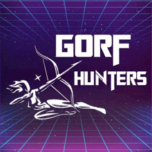 a logo for gorf hunters with a bow and arrow on a purple background