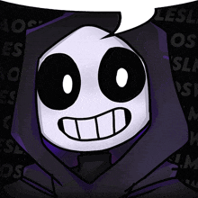 a cartoon character with a hood and a speech bubble that says " lesl "