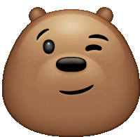 a brown bear with a winking eye and a smile on its face