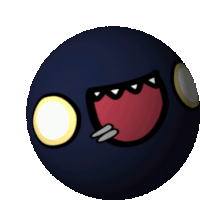 a black ball with a red mouth and fangs