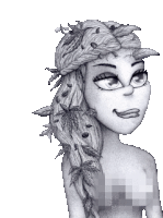 a pixel art drawing of a woman with leaves in her hair