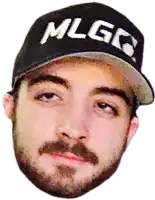 a man with a beard is wearing a black hat that says mlg on it