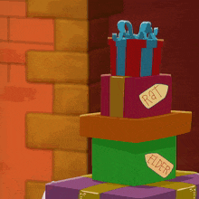 a stack of boxes with one labeled bob on it