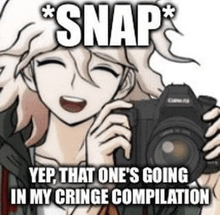 a cartoon character is holding a camera in his hand and taking a picture .