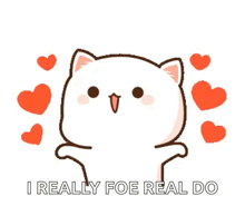 a cartoon cat with hearts around it and the words `` i really foe real do ''