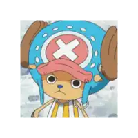 tony tony chopper from one piece is wearing a blue hat with a cross on it
