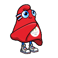 a mascot for the paris olympics is wearing a red cape