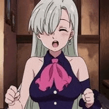 elizabeth ii from the seven deadly sins is a very pretty anime girl with a pink bow tie .