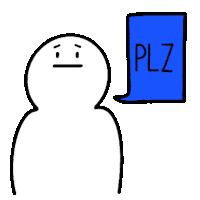 a drawing of a person with a blue speech bubble that says ' plz '