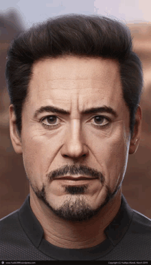 a close up of robert downey jr 's face with the website www.studio1999.wordpress.com at the bottom