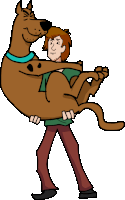 a cartoon of scooby doo holding a man