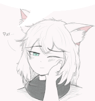 a drawing of a girl with cat ears says purr on the bottom right