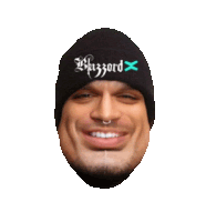 a man wearing a black beanie that says blizzard