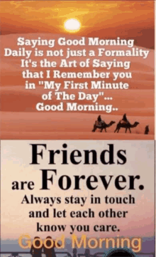 a good morning message with a picture of the sun and a quote about friends