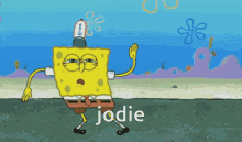 a cartoon of spongebob with the name jodie on the bottom right