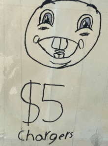 a drawing of a face with the price of $ 5 chargers written below it