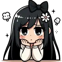 a girl with long black hair has a flower in her hair and a bow on her head