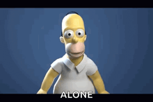 homer simpson is making a peace sign with his hands and the word alone behind him