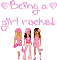 a cartoon of three girls with the words " being a girl rocks " above them