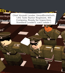 a group of soldiers in a video game with a speech bubble that says chief assault leader umadbrolmseth