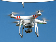 a tecent branded drone is flying in the air