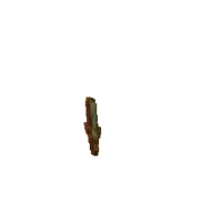 a pixel art of a wooden totem pole with green eyes
