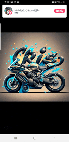 a picture of a motorcycle with the word crisis written on it