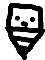 a black and white drawing of a smiling face with a beard and three eyes .