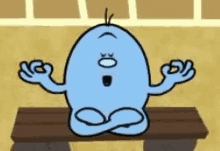 a cartoon character is sitting on a wooden bench with his arms crossed and his eyes closed .