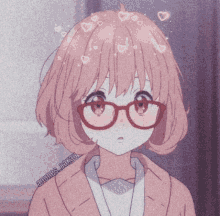 a picture of a girl with glasses and hearts on her head