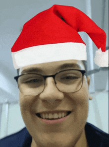 a man wearing glasses and a santa hat