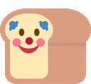 a slice of bread with a clown face on it is smiling .