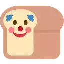 a slice of bread with a clown face on it is smiling .