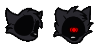 a cartoon drawing of a cat 's eyes with a red light coming out of them .