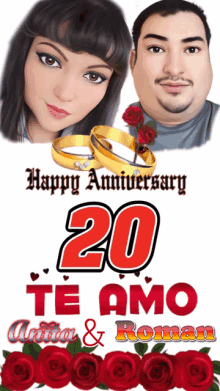 a happy anniversary poster with a man and a woman