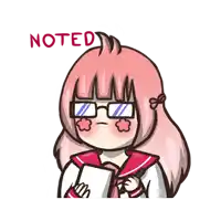 a cartoon of a girl with glasses and the word noted