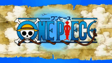 a logo for one piece with a skull and crossbones on it