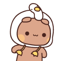 a cartoon bear wearing a white hat with a duck on top of it