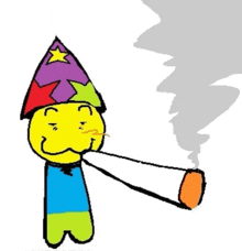 a cartoon character wearing a rainbow hat is smoking a cigarette