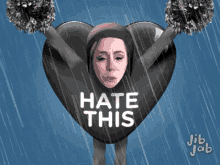 a woman in a heart shaped costume with the words hate this on it