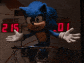 sonic the hedgehog is playing basketball in front of a scoreboard