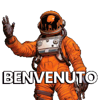 a cartoon drawing of an astronaut with the words benvenuto above him